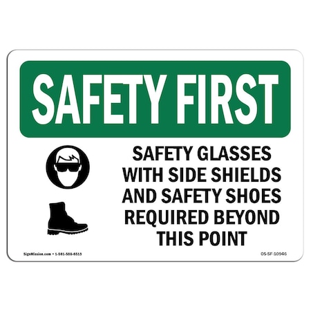 Signmission OSHA, Safety Glasses W/ Side Shields W/ Symbol, 5in X 3.5in Decal, 10PK, OS-SF-D-35-L-10946-10PK OS-SF-D-35-L-10946-10PK